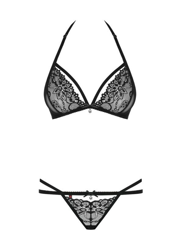 Completo Intimo In Pizzo Nero Con Stringhe 2 Pz 838 Set 1 • Milena Lingerie